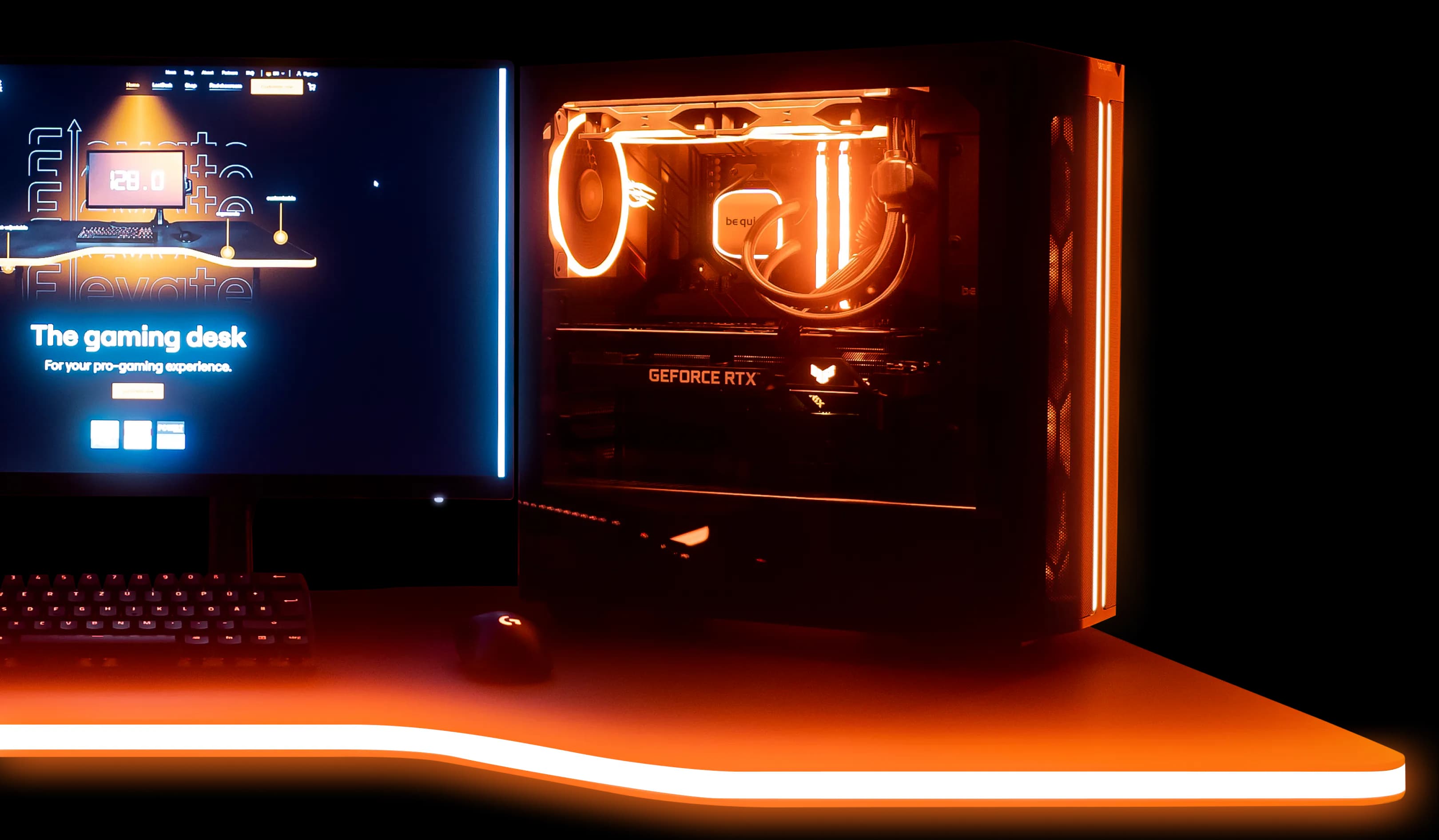 LeetDesk Aura LED Gaming Desk turned on