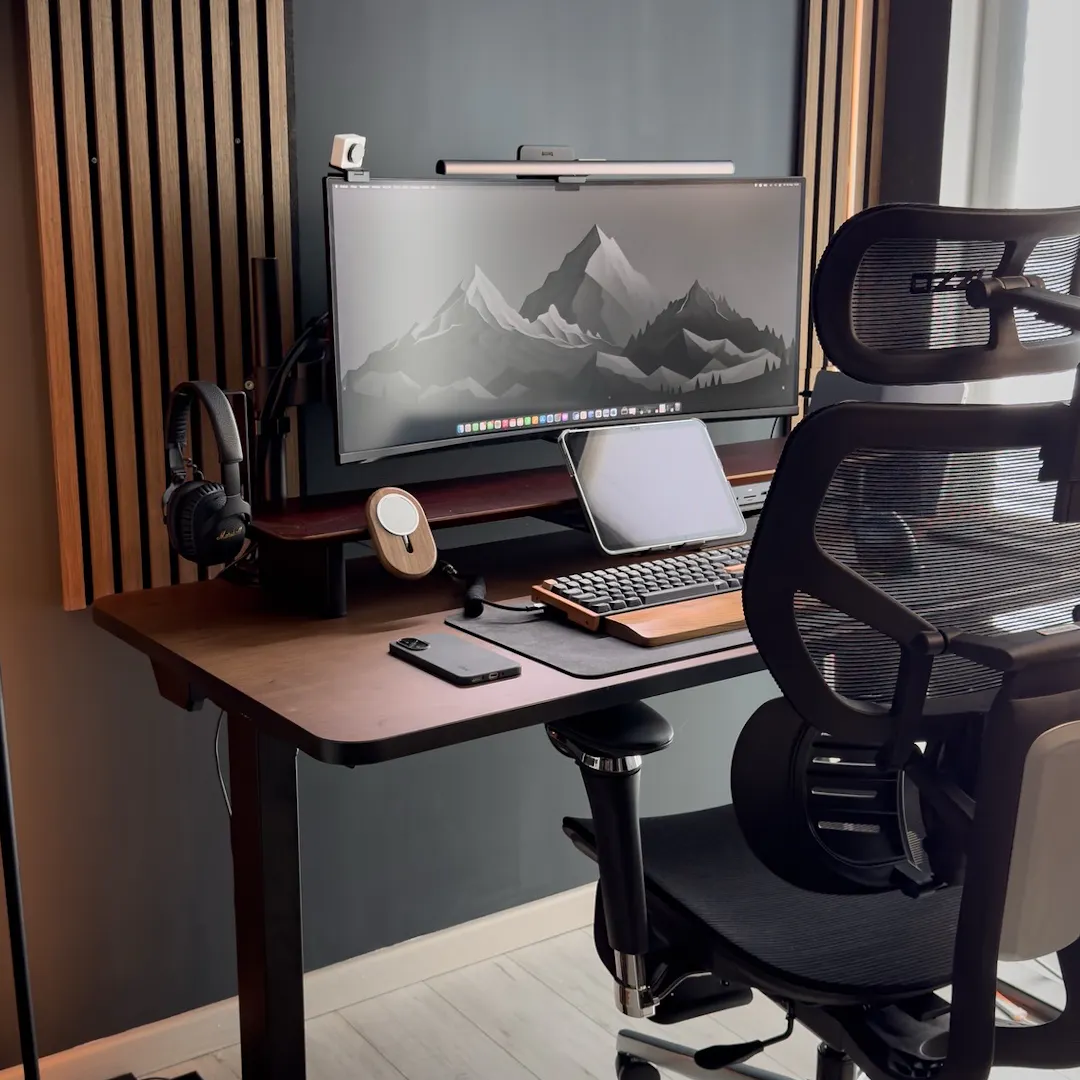 Wooden gaming desk setup