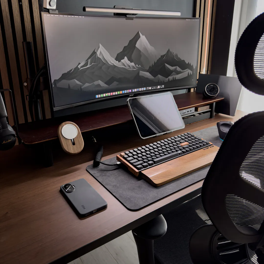 wooden standing desk from leetdesk for gamers and home office