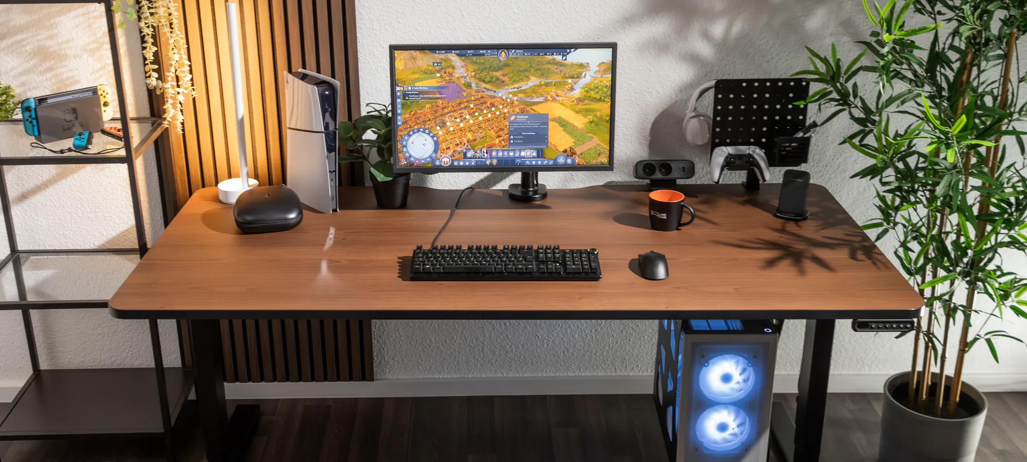 LeetDesk Pro Schreibtisch Elektrisch höhenverstellbarer in Nussbaum Holz