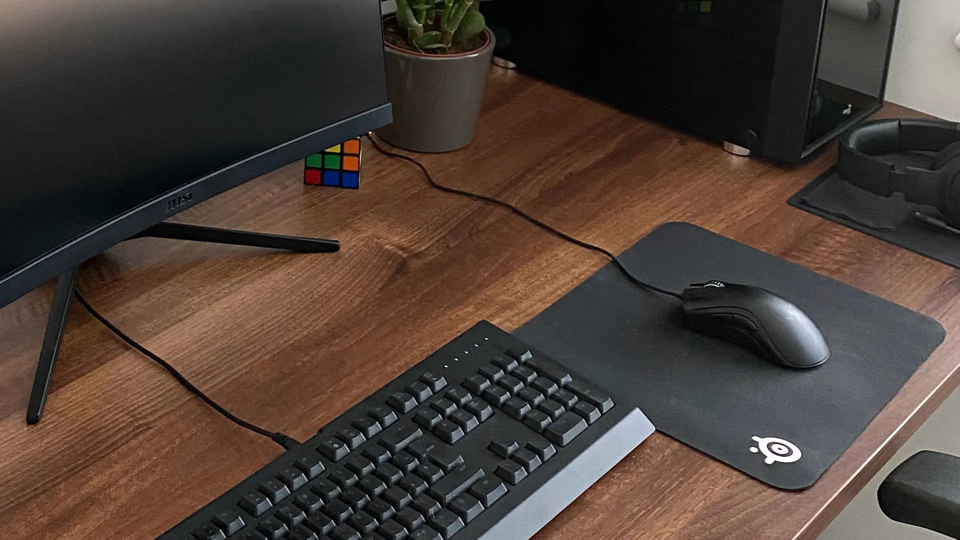 Small gaming mouse pad on a desktop